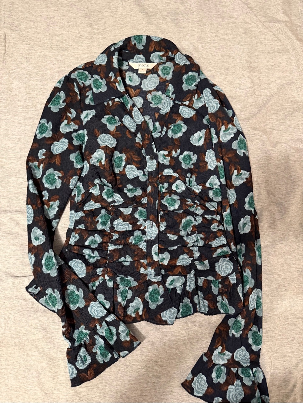 Maeve Floral Ruched Long-Sleeve Blouse